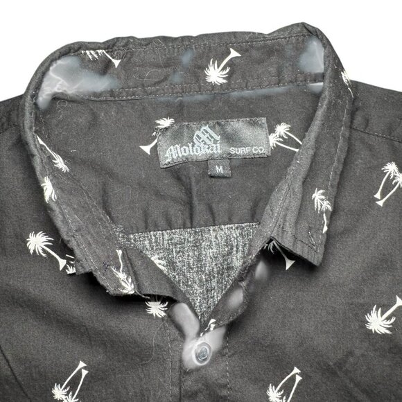 Molokai Surf Co Hawaiian Shirt Palm Tree Print Black Cotton Button Down Size M - Picture 3 of 7